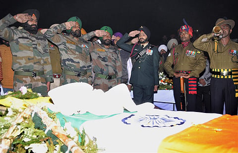 Amritsar Army soldiers pay tribute to Lance Naik Gurmail Singh who was killed in the cross border firing. | PTI