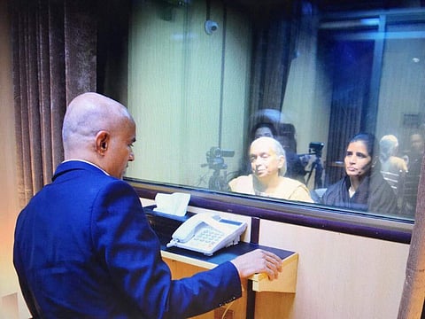 Kulbhushan Jadhav meets his wife, mother for 40 minutes, separated by a glass door at Pakistan Foreign Affairs Ministry. (Twitter Photo | @MohammadFaisal)
