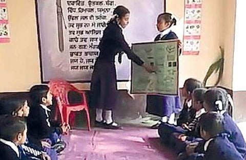 Students of the government Primary School in Jhangrian village of Punjab. (Express)