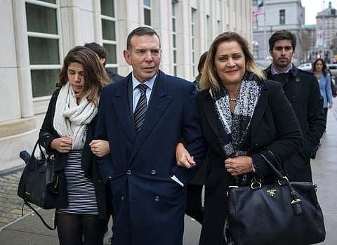 Juan Angel Napout, center, arrives at federal court in the Brooklyn borough of New York, Thursday, Nov. 16, 2017. | AP