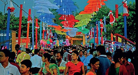 People throng the Mayura Varma Vedike