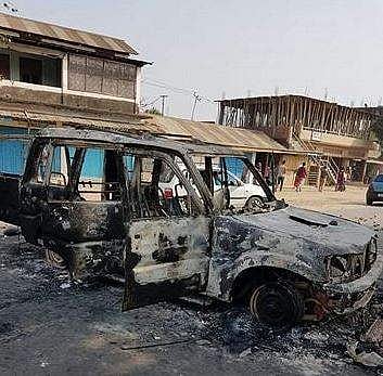 Arson at Nagaland's restive commercial hub Dimapur today. (EPS)