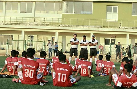 FC Kerala youngsters in training at the Corporation Stadium, Thrissur