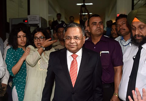 Tata Sons Chairman  N Chandrasekaran arrives at Bombay House. (Photo | PTI)