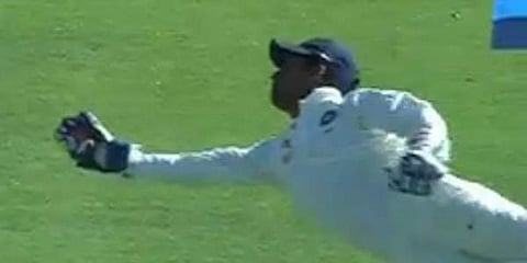 Wriddhiman Saha taking the catch.(Via  Indian cricket team official facebook page)