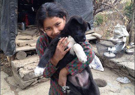 Shivani cuddles her pet as she waits for the return of her father who went missing in the flash floods of 2013 in Kedarnath, Uttarakhand. I (Vikram Sharma | ENS)