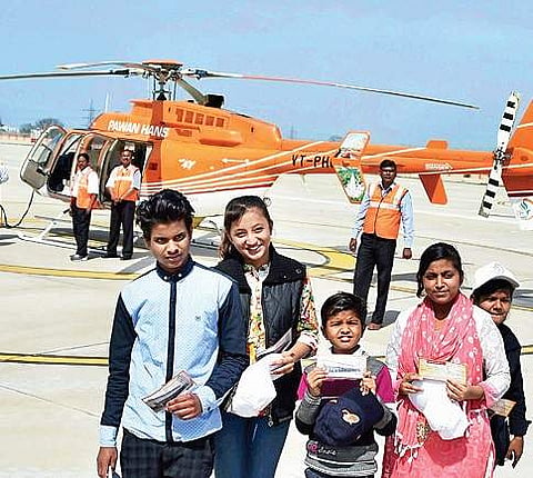 Passengers at the newly inaugurated Integrated Heliport   at Rohini in Delhi on Tuesday