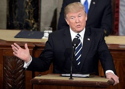 Donald Trump delivering his maiden speech to the US Congress. (Photo | AFP)