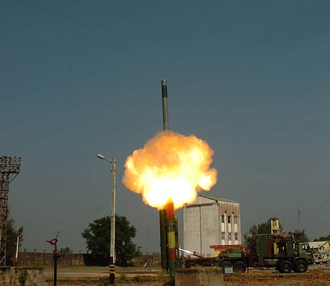 Supersonic cruise missile BrahMos being test fired for extended range on Saturday. | Express Photo Service