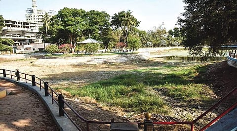 A view of Public Garden Lake which has shrunk drastically due to encroachment in Hyderabad | vinay madapu