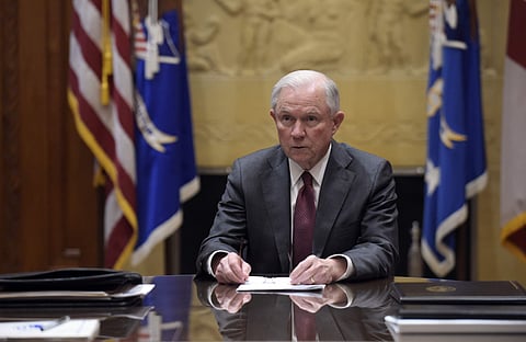 Attorney General Jeff Sessions holds a meeting with the heads of federal law enforcement components at the Department of Justice in Washington. (File Photo | AP)