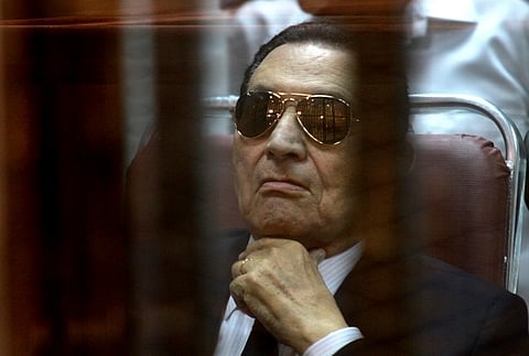 FILE - In this Saturday, April 26, 2014 file photo, ousted Egyptian President Hosni Mubarak attends a hearing in his retrial over charges of failing to stop killings of protesters during the 2011 | AP