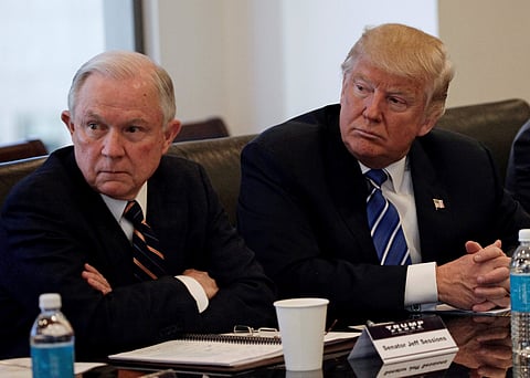 Donald Trump sits with Attorney General Jeff Sessions at Trump Tower in Manhattan, New York. | Reuters File Photo