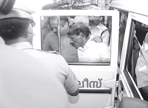 Victor Daniel, who is accused of sexually assaulting his granddaughter, being brought to the Kollam Sessions Court on Monday| Express