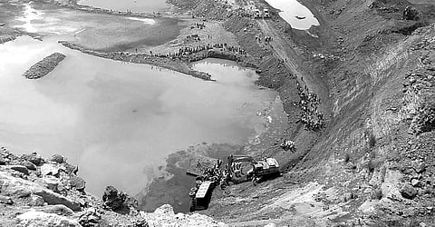 The Samaleswari Open Cast Mine in which the heavy vehicle fell in Ib Valley area of MCL on Tuesday | Express