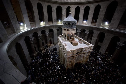The renovated Edicule is seen during a ceremony in the Church of the Holy Sepulchre, traditionally believed to be the burial site of Jesus Christ, in Jerusalem's Old Cit. (Photo | AP)