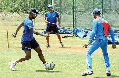 Cricket players sweating it out during a practice session at YSR-ACA-VDCA stadium in Visakhapatnam on Friday | Express