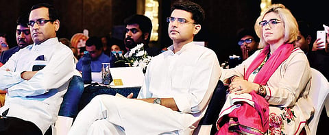 Congress leader Sachin Pilot, and chair of the session Preeti Sinha, at the venue of the ThinkEdu Conclave  in the city on Friday | ASHWIN PRASATH