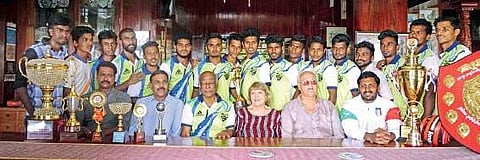 Kovalam Football Club players and club management   Pradeep Chandran