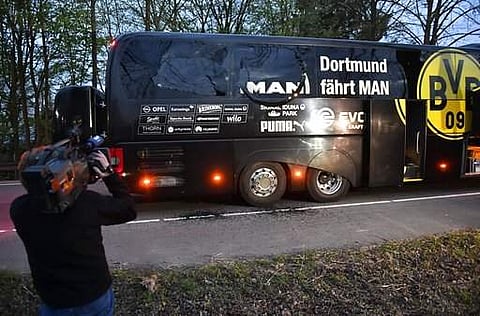 Dortmund's team was damaged in an explosion before the Champions League quarterfinal soccer match between Borussia Dortmund and AS Monaco in Dortmund, western Germany. (Photo | AP)