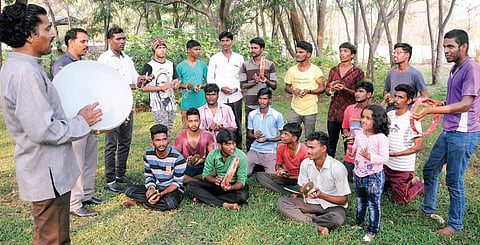 Amma Ramachandra with members of his troupe