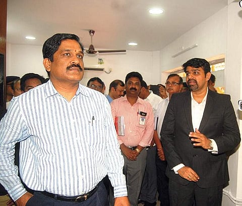 VPT chairman MT Krishna Babu  visits an RFID pass issue counter, in Visakhapatnam on Monday | Express