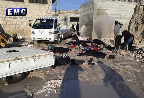 Victims of a suspected chemical attack, in the town of Khan Sheikhoun, northern Idlib province, Syria. (AP)
