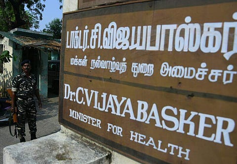 In a surprise move, income tax officials early on Friday morning conducted raids on state health minister C Vijaya Basker, actor and AISMK founder Sarathkumar, and AIADMK leader 'Chitlapakkam' Rajendran.  (Ashwin Prasath | EPS)