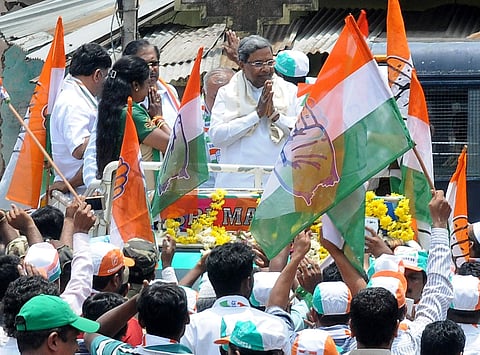 Chief Minister Siddaramaiah taking out a roadshow in Gundlupet on Friday | Express