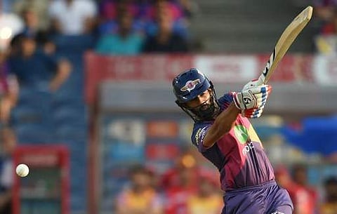 Rising Pune Supergiant cricketer Rahul Tripathi plays a shot during the 2017 Indian Premier League (IPL) Twenty20 cricket match between Rising Pune Supergiant and Kings XI Punjab at The Maharashtra Cricket Association Stadium in Pune on Sunday. (AFP)