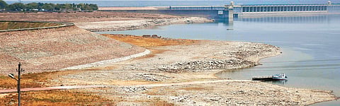 With Hyderabad siphoning out water, Nagarjuna Sagar dam reservoir is reduced to a small lake. The drought has only worsened the situation. | vinay madapu