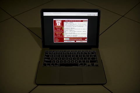 A screenshot of the warning screen from a purported ransomware attack, as captured by a computer user. (AP)