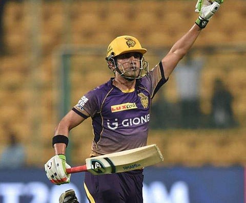 Kolkata Knight Riders Skipper Gautam Gambhir celebrate the win over Sunrisers Hyderabad during the IPL 10 eliminator match between Kolkata Knight Riders and Sunrisers Hyderabad at Chinnaswamy Stadium in Bengaluru on Wednesday. | PTI