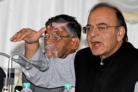 At the end of the two-day meeting, Finance Minister Arun Jaitley expl­a­i­ned the new taxation regime to the me­dia.  | PTI