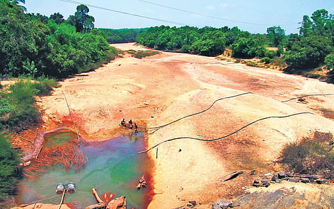Remnants of a river is all that is left for villagers to draw water from, by whatever means possible in Agumbe /nandan