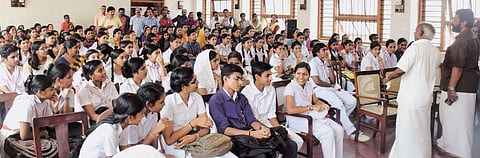 Junior Red Cross Cadets who arrived for the felicitation function organised by Red Cross