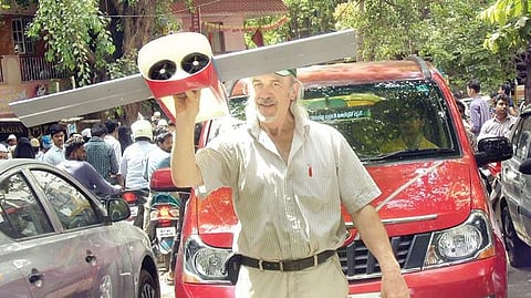 Wilhelm Brinkmann displays a model of the flying car. He is in the city hoping to find aeronautical and IT support for his project  | Express