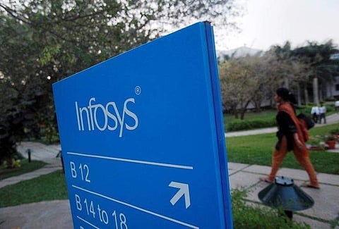 A sign board in the Infosys campus at the Electronics City IT district in Bengaluru (File Photo | Reuters)