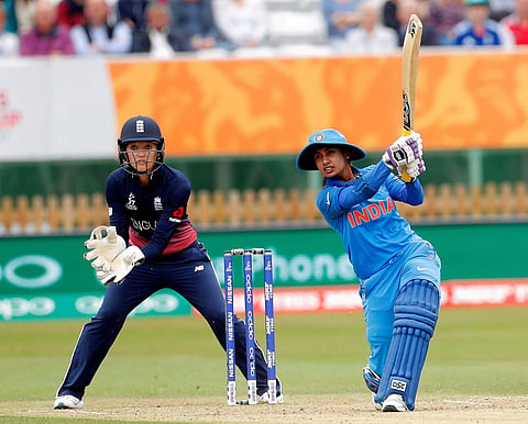 India's Mithali Raj in action during the ICC Women's World Cup fixture at the County Ground Derby on Saturday. (Photo | PTI)