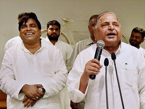 Gayatri Prajapati (left) with SP supremo Mulayam Singh Yadav.  (File | PTI)