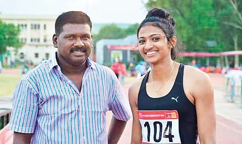 Nayana James with her coach Ajith Kumar. | Express Photo Service