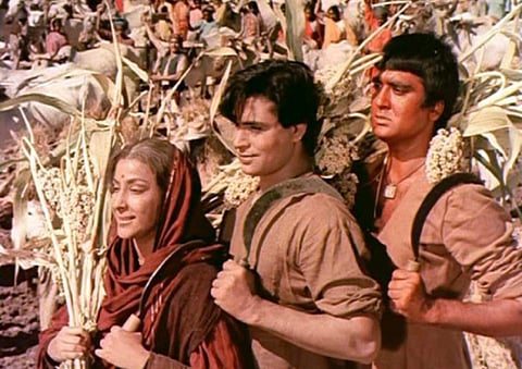Mother India (1957) - In this Academy Award nominated film directed by the legendary Mehaboob Khan, Sunil Dutt played son to Nargis' character. Dutt and Nargis eventually fell in love during the shooting of the movie owing to a fire accident from which Du