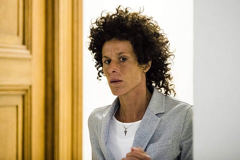 Andrea Constand walks from the courtroom after testifying at Bill Cosby's sexual assault trial at the Montgomery County Courthouse in Norristown.  |AP