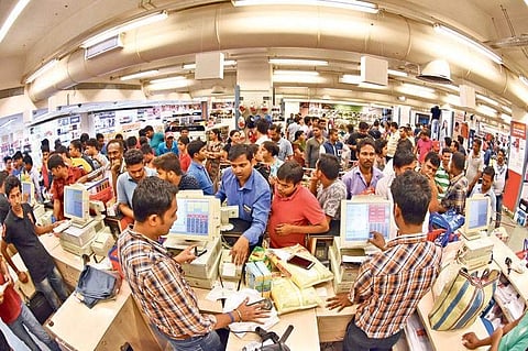Midnight rush at a mall after GST roll-out on Saturday in Bhubaneswar | SHAMIM QURESHY