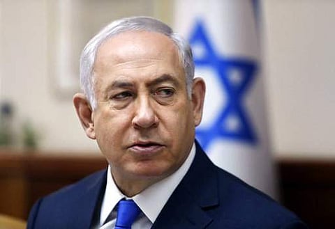 Israeli Prime Minister Benjamin Netanyahu chairs the weekly cabinet meeting at the Prime minister's office in Jerusalem, Sunday, July 9, 2017. (AP Photo/Dan Balilty, Pool)