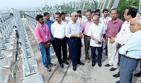 Isro chairman A S Kiran Kumar (R) visiting the Advanced Centre for Atmospheric Radar Research (ACARR) at Cusat on Wednesday (EPS)
