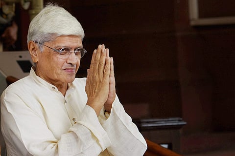 Opposition's joint vice-presidential candidate Gopalkrishna Gandhi on his arrival to file his nomination in Parliament in New Delhi on Tuesday. | PTI