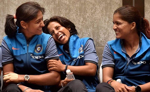 Members of the India women’s team after their arrival in Mumbai on Wednesday. | PTI