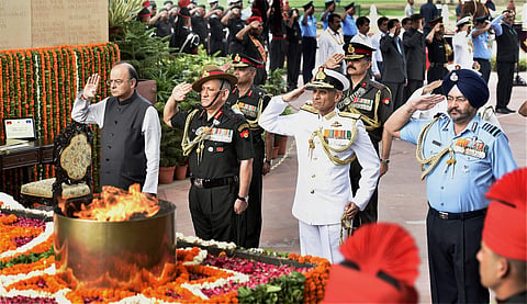 Defence Minister Arun Jaitley and chiefs of Army, Navy and Air Force on Wednesday paying tributes to martyrs on Kargil Vijay Diwas