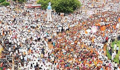 A huge gathering during an awareness rally on Lingayat Dharma in Bidar recently